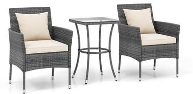Costway 3 Pieces Patio Furniture Set with Cushioned Patio Chairs and Tempered Glass Coffee Table-White