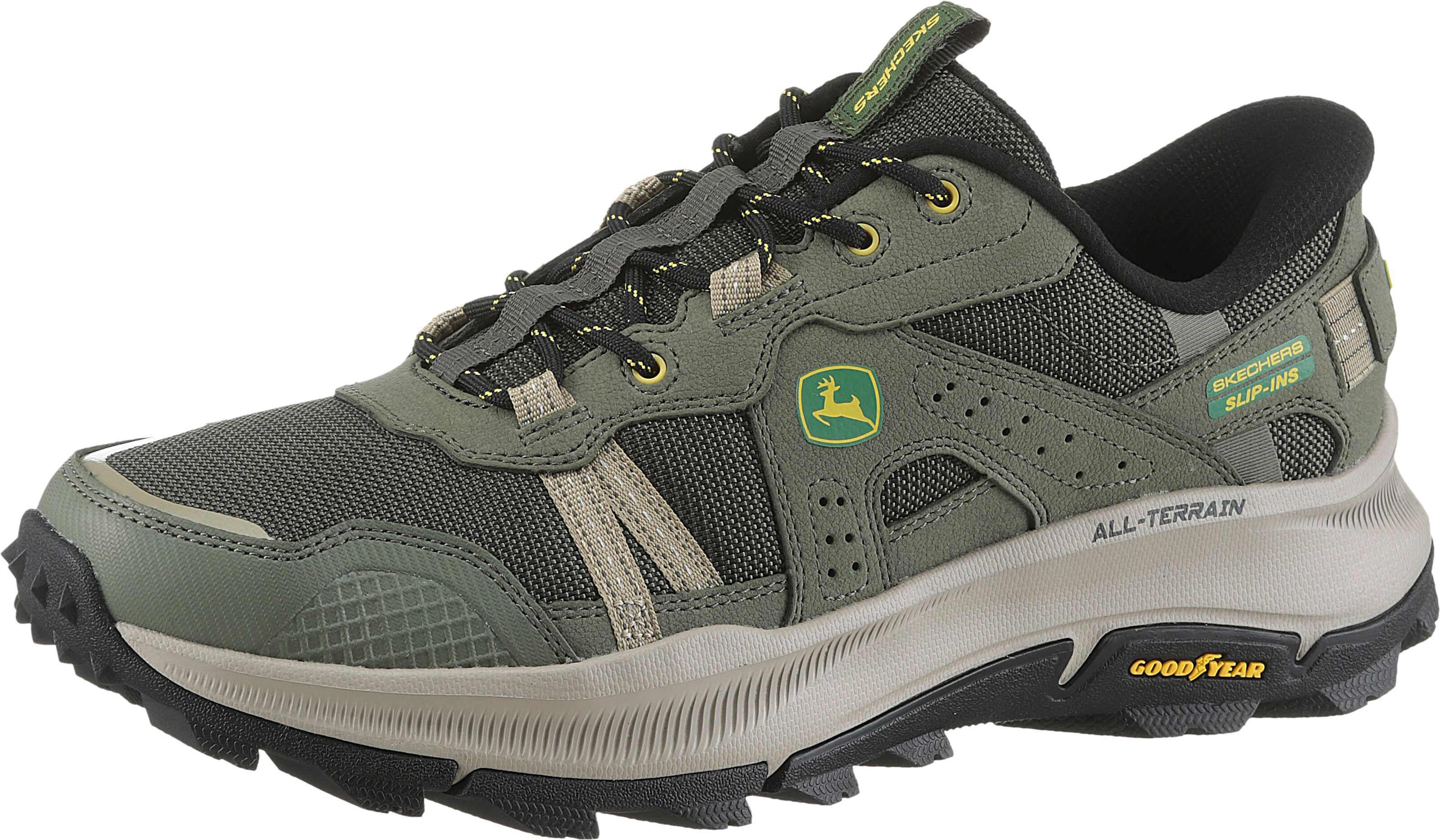 Slip-On Sneaker SKECHERS "EQUALIZER 5.0 TRAIL JOHN DEERE-HARVESTER", Herren, Gr. 41, grün, Leder, Mesh, Schuhe Slip-On Sneaker, Schnürschuh mit John Deere Collaboration grün 41