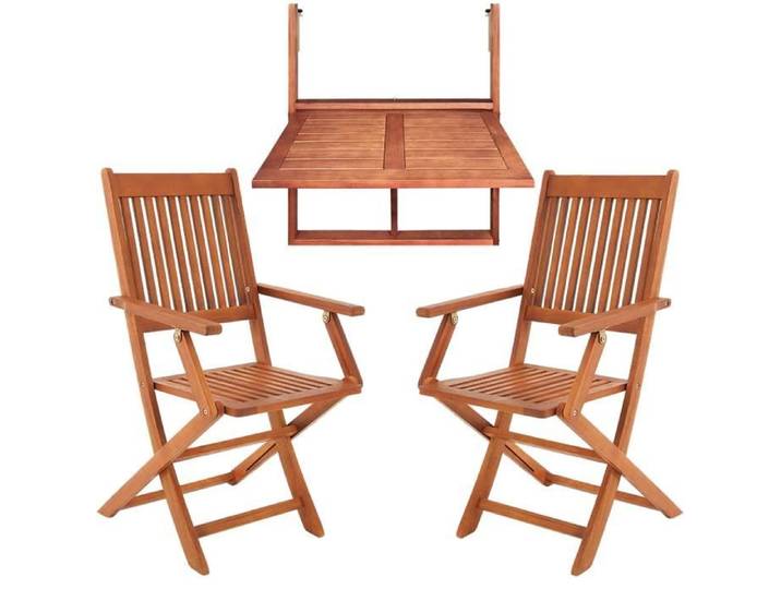 Casaria Set de balcon 3 pièces en bois d'Acacia 1 table suspendue et chaises pliable 65x45x87cm certifié FSC salon de jardin