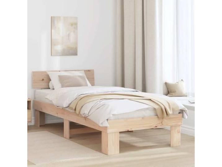 YUTAASU Bettrahmen mit Kopfteil Natur 75x190 cm Massives Kiefernholz Stabile Konstruktion, fester Lattenrost, modernes Design, einfache Pflege, langlebig