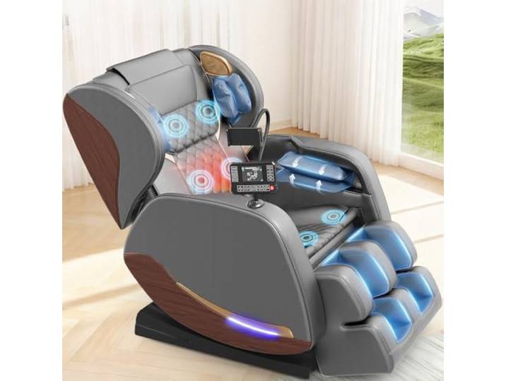 Ganzkörper Massagesessel mit Wärmefunktion,14 Ganzkörper-Massagerollen 8 Airbags,Fußsohlenmassage, Schwerelosigkeit,Bluetooth-Lautsprecher,12 cm verstellbare Fußstütze,Touchscreen-Controller