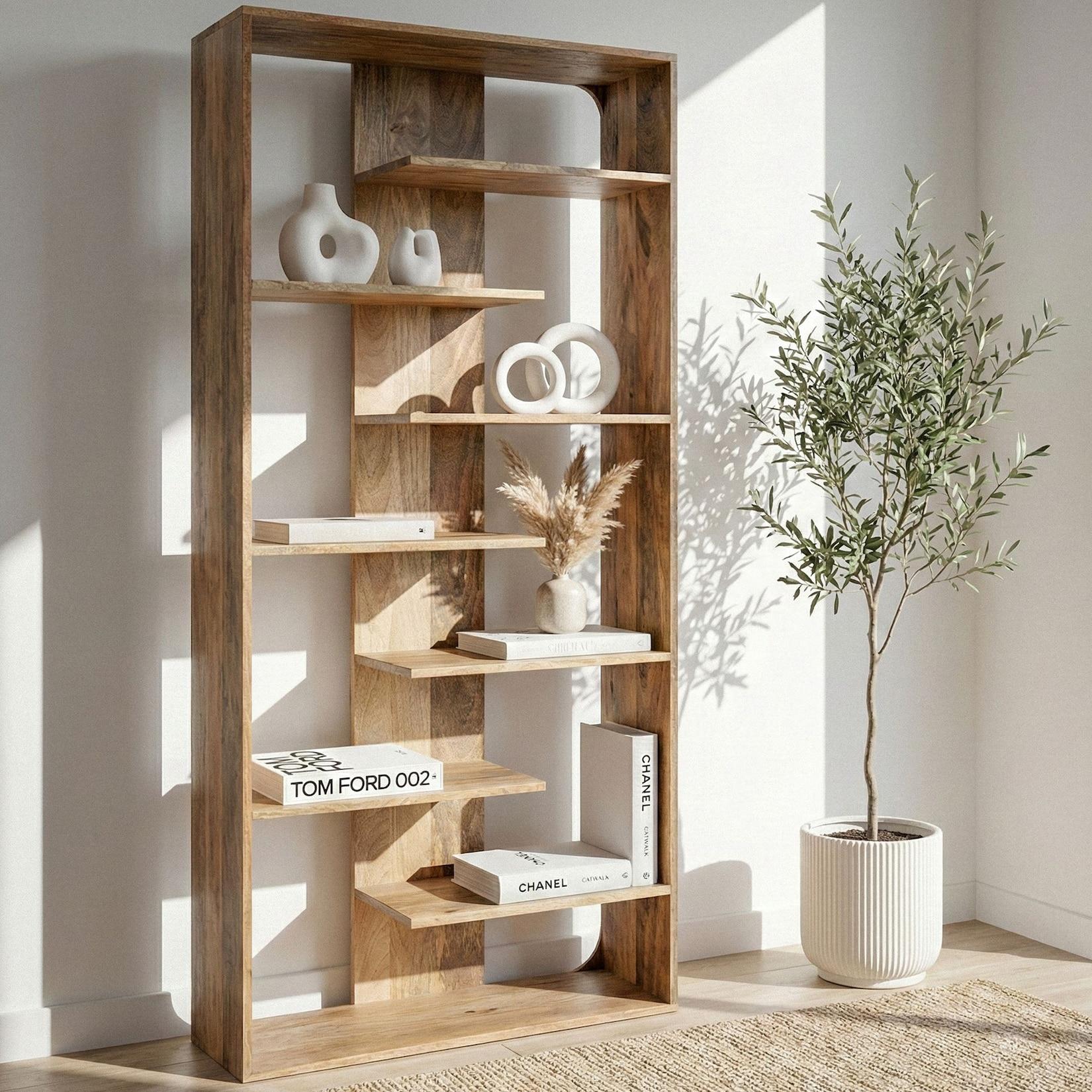 Bücherregal Massivholz Stauraumregal 200cm Wohnregal modern hoch Standregal