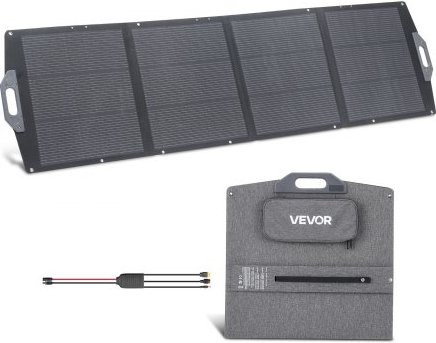 VEVOR 200W opvouwbaar zonnepaneel, zwart, draagbare monokristallijne zonneoplader met USB-A, USB-C en DC-poort