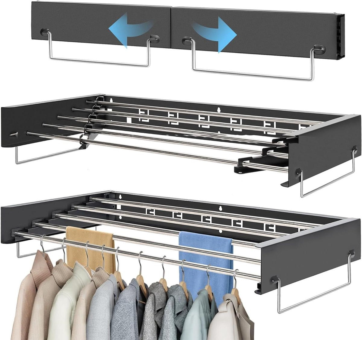 Zwart Wandrek Kledingdroger - Opvouwbaar en Uitschuibaar Wasrek van 80 cm