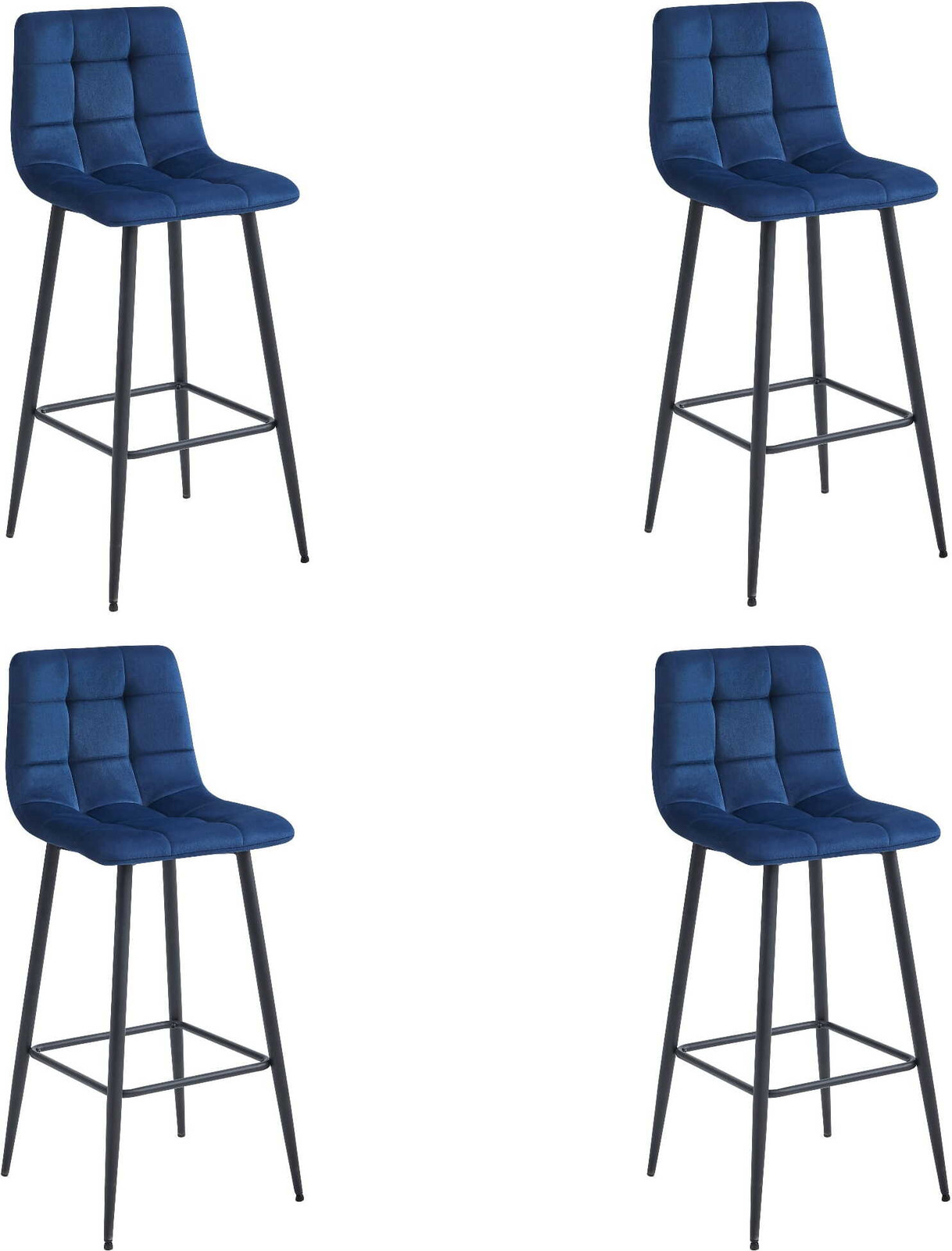 Leobert Arceto Barkrukken Set van 4 - Marineblauw Fluweel - Zwarte Poten