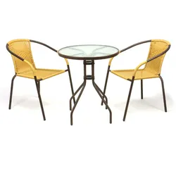VCM 3-tlg. Bistroset   Balkonset   Gartentisch: 60 cm, Höhe: 72 cm   Sitzgarnitur mit Glastisch   Bistrostuhl Poly-Rattan