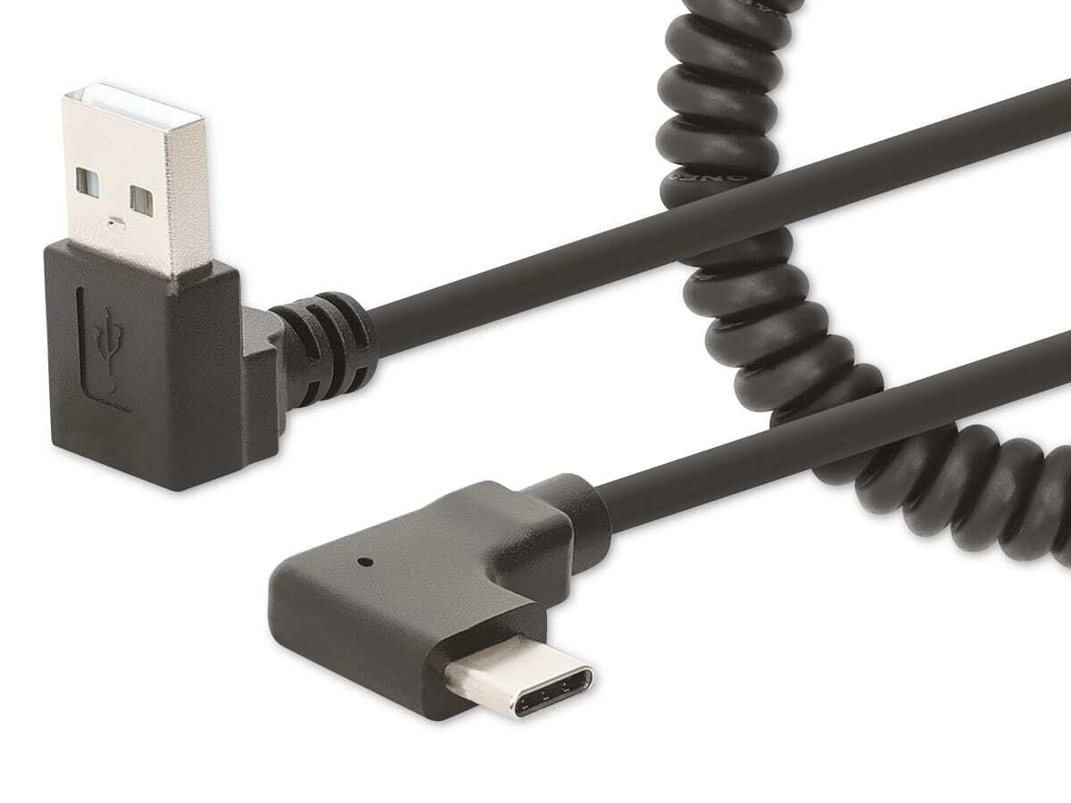 Manhattan Spiralkabel USB-A naar USB-C Ladekabel 1m - Zwart