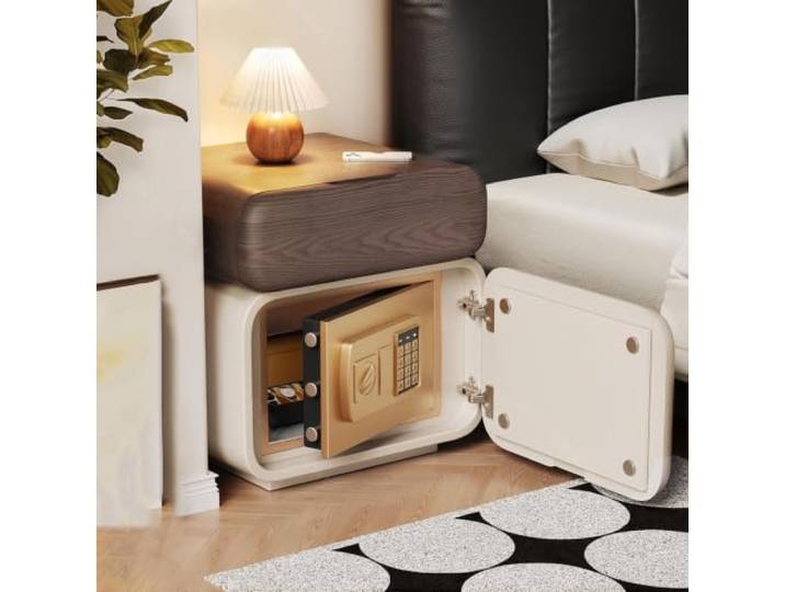 Wrhnkf Moderner Nachttisch mit integriertem Safe, Nachttisch aus Holz mit Schublade, Nachttische mit Tresor, für Schlafzimmer, Büro und Zuhause(19.7x15.7x19.7in)