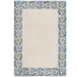 KADIMA DESIGN Wollteppich handgetuftet | Floral Design | Hoch-Tief-Bordüre | Traditionell & Weich | 120x170cm