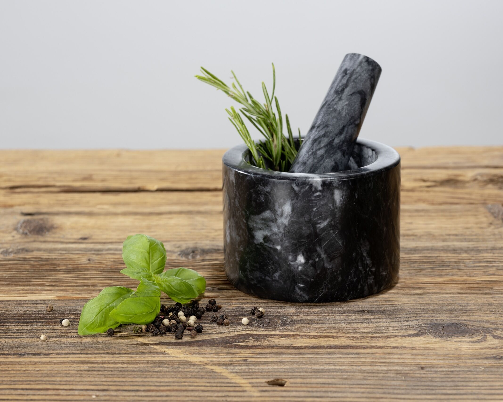 Mörser WENKO "Marmor", schwarz, H:8cm Ø:11cm, Marmor, Mörser, Mörser, mit passendem Stößel, Zerkleinerer für Gewürze und Kräuter