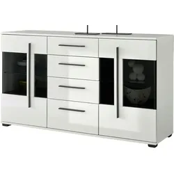 SIDEBOARD weiß Hochglanz 150 cm, Kommode mit Soft-Close