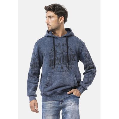 Hoodie CIPO & BAXX "Pullover", Herren, Gr. M, blau, 100% Baumwolle, bedruckt, regular fit normal, Sweatshirts Hoodie, mit New-York-Frontprint