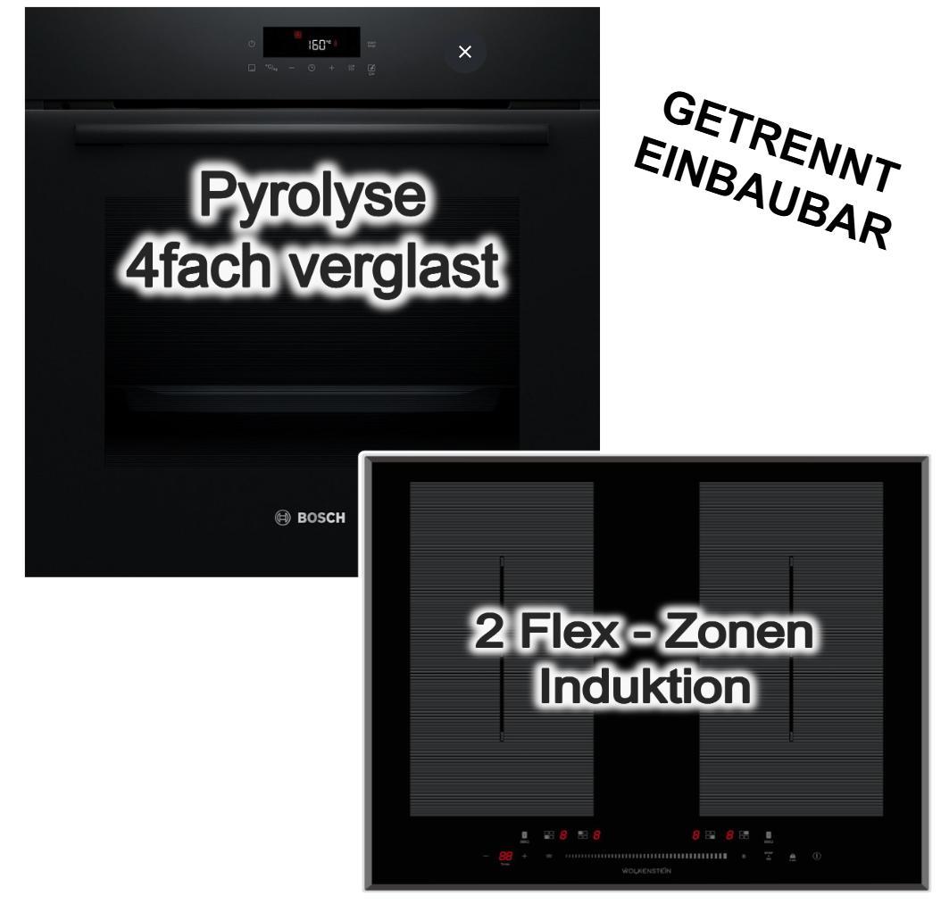 Herdset Backofen BOSCH Pyrolyse 3D Heißluft + Induktionskochfeld Flexzonen Booster Touch