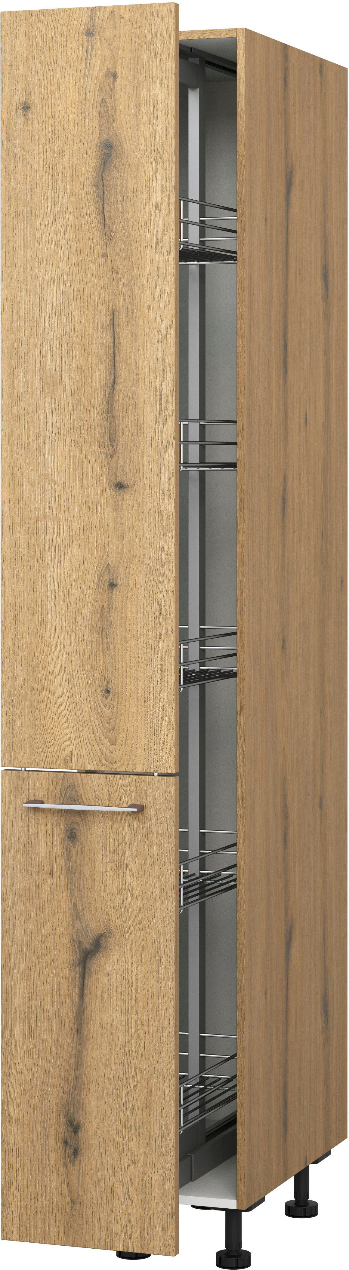 Apothekerschrank KOCHSTATION "KS-Trea SVAV30-195", braun (eiche astig), B:30cm H:195cm T:56cm, Schränke, Apothekerschrank, inklusive 5 verstellbarer Drahtkörbe, Höhe 195 cm, Breite 30 cm