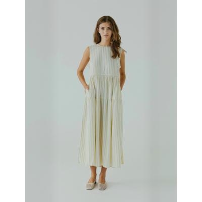 Maxikleid NORR "NORR Dress Frikka", Damen, Gr. 40, beige (light gelb stripe), Obermaterial: 100% Baumwolle, Kleider Maxikleid