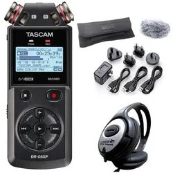 Tascam Audio-Recorder DR-05XP mit DR11GMK und Kopfhörer (Handheld), Audiorecorder, Schwarz