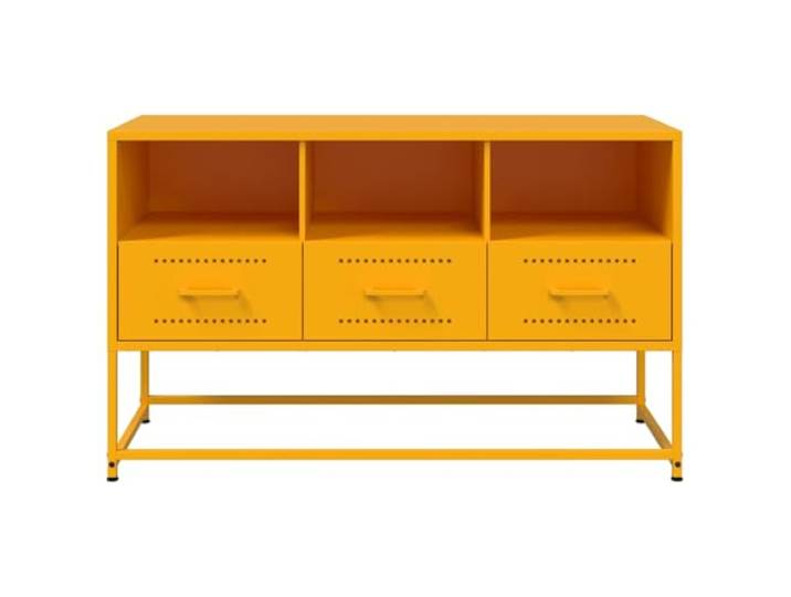 LKJephalotrope TV-Schrank Senfgelb 100,5x39x60,5 cm Stahl Lowboard Industrie-Lowboard aus Stahl mit 3 Schubladen und 3 offenen Fächern für Wohnzimmer und Schlafzimmer.