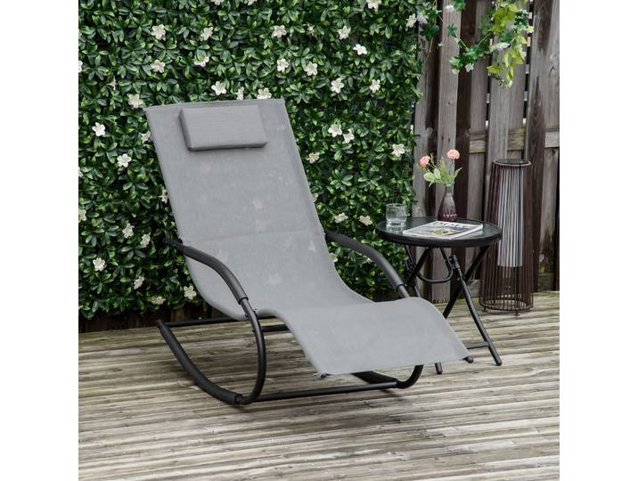 Outsunny Rocking Chair Gris Textilène Métal Ergonomique