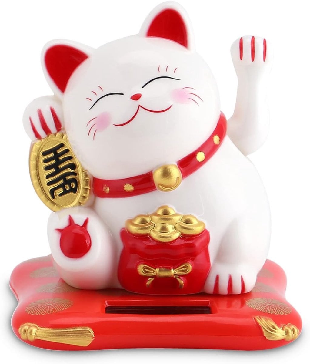 Solar Gelukskat Wapperende Lucky Cat Decoratie Beeldje Wit
