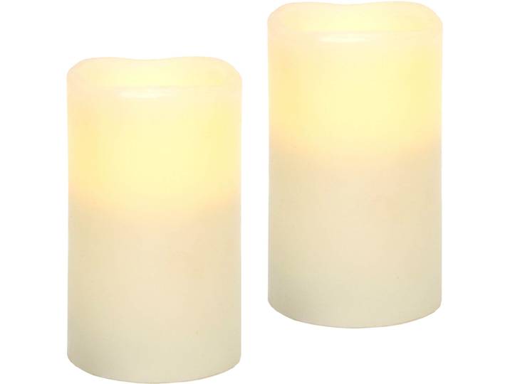 LED-Kerze I.GE.A. LED-Kerzen Flackernd Warmweiß 2er Set Stumpenkerze Deko Valentinstag , beige (creme), B:7cm H:13cm, Kunststoff, Wachs, Kerzen, LED-Kerze, Romantische Dekoration Creme Echtwachs romantisch