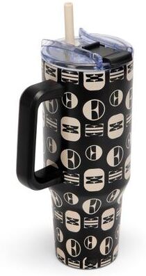 ELLE 40oz Beige Monogram Double Walled Insulated Stainless Steel Tumbler