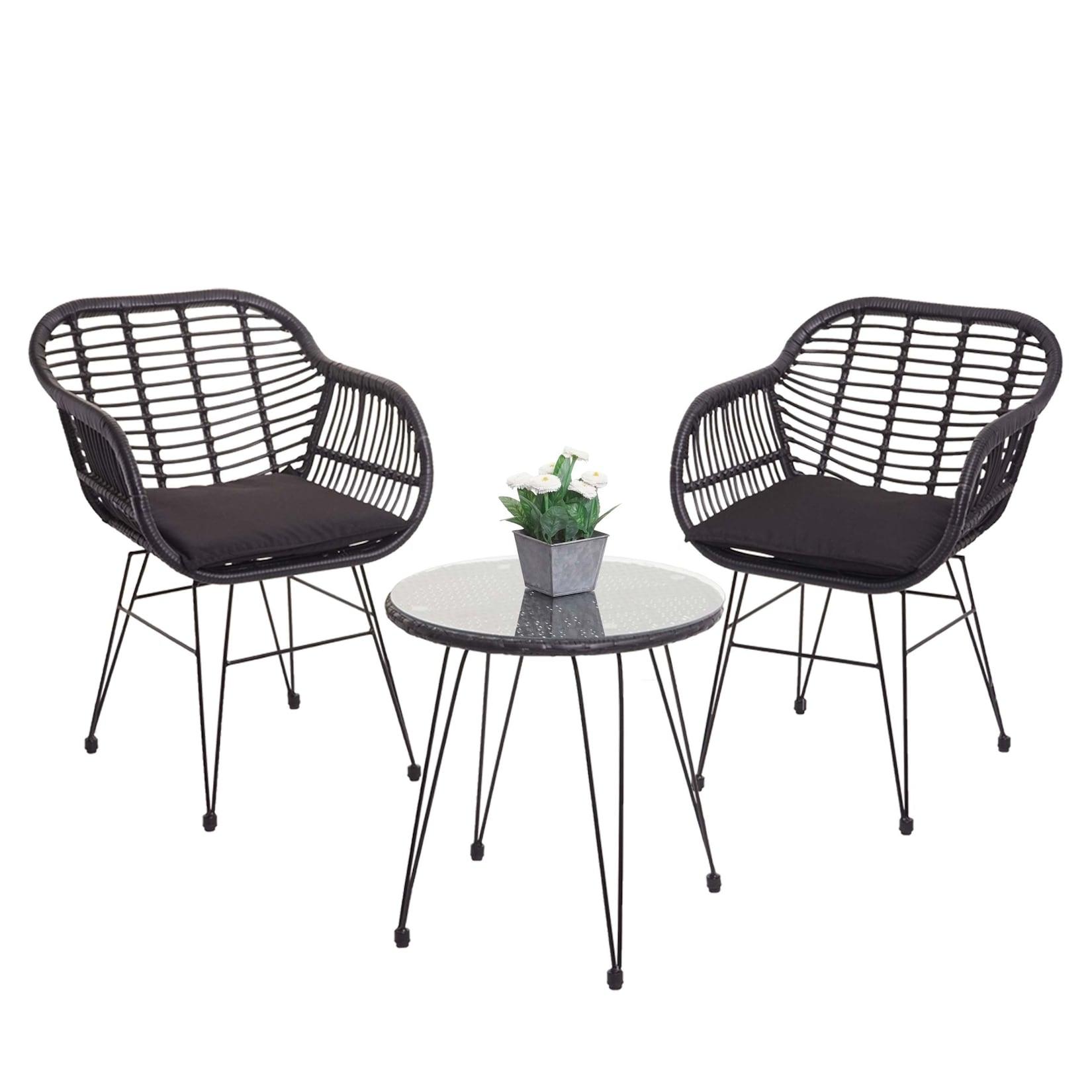 Poly-Rattan Garnitur MCW-G17, Balkon-Set Gartengarnitur Sitzgruppe Stuhl, Seil ~ anthrazit, Kissen anthrazit