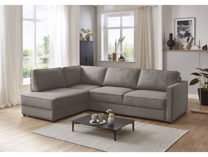 Schlafsofa, 100% Polyester, Grau, 250×200 cm, Mit Bettfunktion & Bettkasten, Atlantic Home Collection