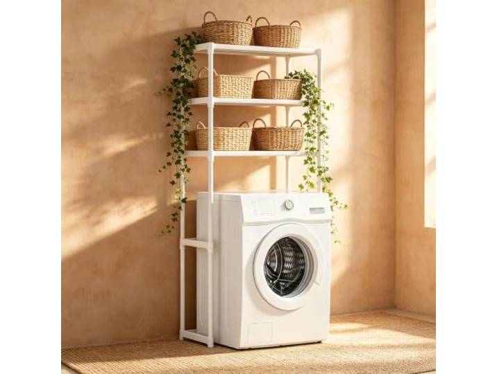 kumamart 3 Etagen Waschmaschinenregal, Überbau Regal für Waschmaschine Bad Langlebiges 3-Etagen-Regal für Handtücher, Körbe und Haushaltsbedarf in Bad und Waschküche.(White)