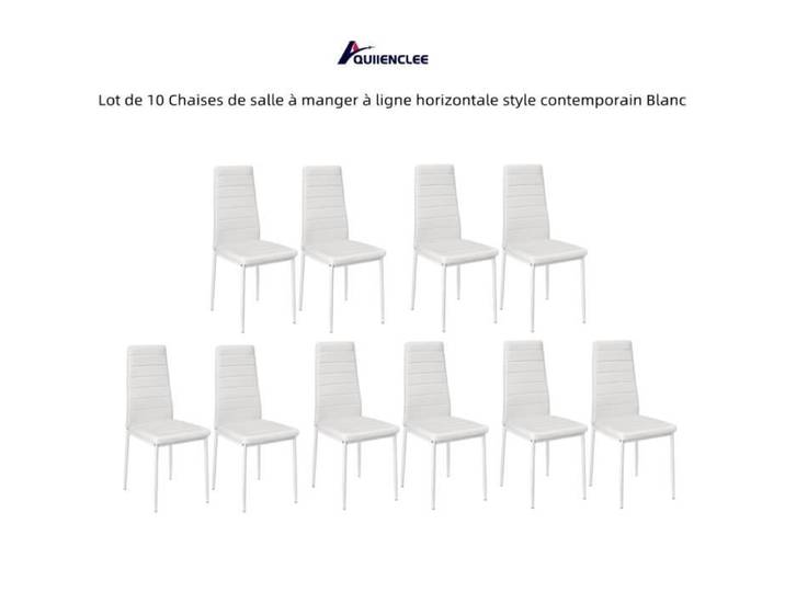 QUIIENCLEE Lot de 10 Chaises de salle à manger à ligne horizontale style contemporain Blanc 48 x 42 x 98 cm