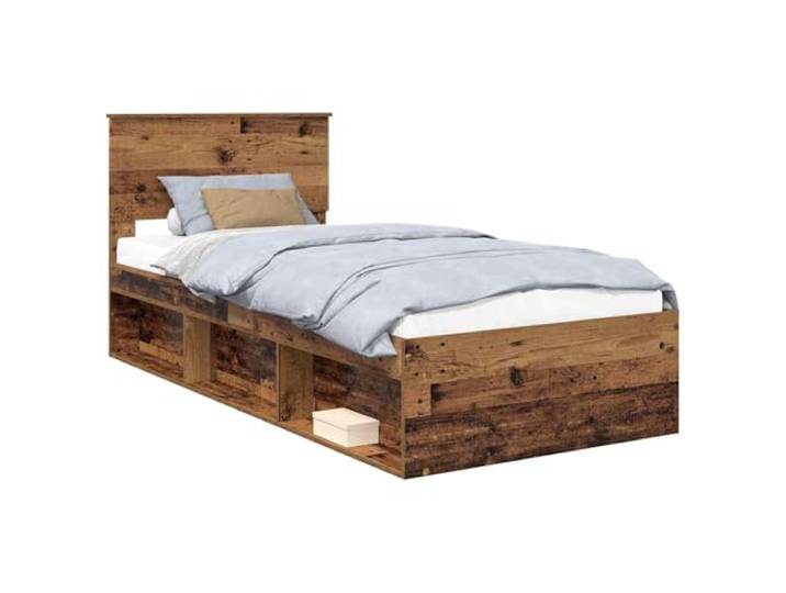 ZQQLVOO Bettrahmen Altholz 90 x 190 cm Massives Kiefernholz Modernes Design, Holzwerkstoffrahmen, fester Lattenrost, Kopfteil aus Kiefernholz, einfache Pflege