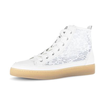 Plateausneaker GABOR, Damen, Gr. 39, Textil, weiß, Nappaleder, Textil, Schuhe Plateausneaker, Schnürschuh, Freizeitschuh, High-Top-Sneaker mit modischer Stickerei