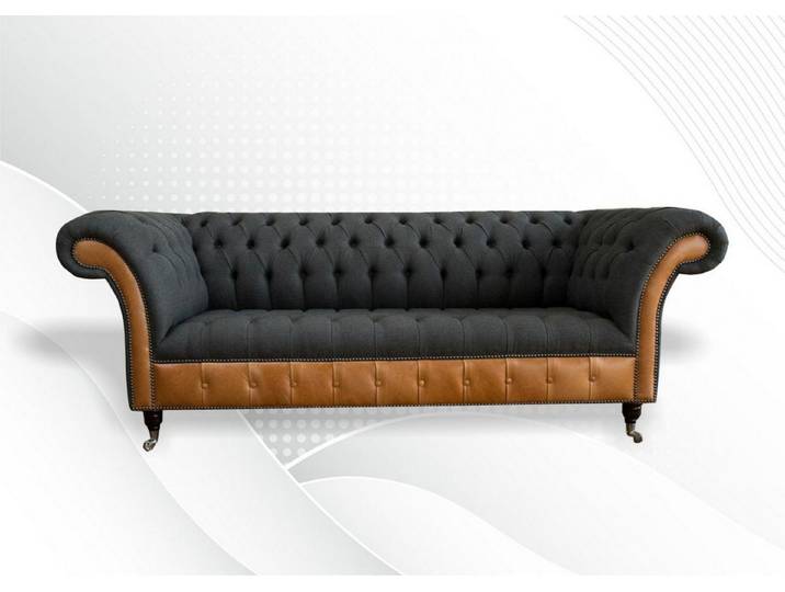 Xlmoebel Chesterfield-Sofa Graue Stoff Couch Wohnlandschaft 3-Sitzer Design Sofa, 3-Sitzer Sofa 1 Teile, Made in Europa