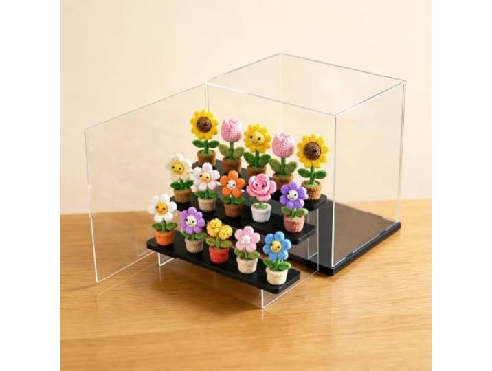 Acryl-Vitrine 15-80 Cm Mit 3-stufigem Präsentationsständer Stapelbare Quadratische Staubschutzhaube, 3-mm-Platte, Einfache Montage, Für Actionfiguren, Comics, Anhänger Und Brillen