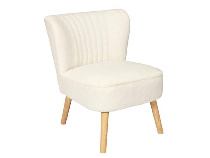 HOME DECO FACTORY Bouclé-Sessel Érika Bequem Wohnzimmer Büro Ecru Kiefernholz und Bouclé, Sessel Érika, bequeme Sitzfläche, Wohnzimmer oder Büro, Hevea-Beine, modernes Design, Weiß und Ecru