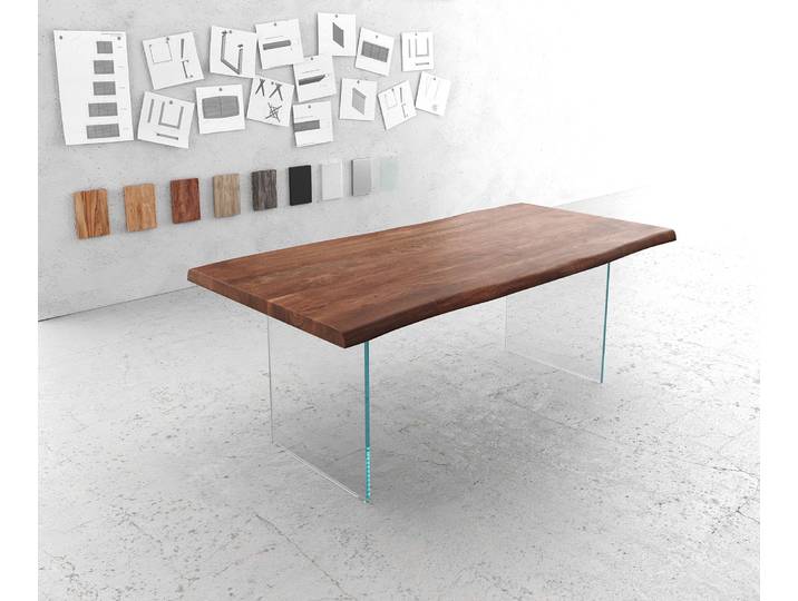 Esstisch Edge 200x100cm XL Akazie Braun Glas Live-Edge, Esstische, Baumkantenmöbel, Massivholzmöbel, Massivholz