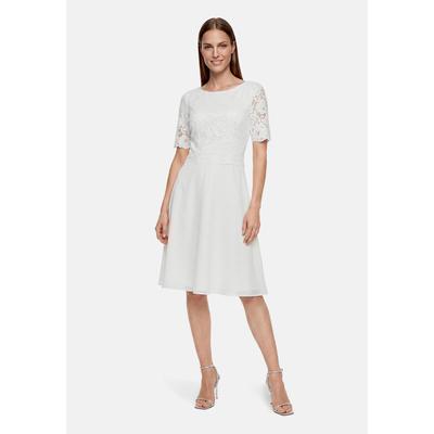 Cocktailkleid VERA MONT "Damen mit Spitze", Damen, Gr. 44, Normalgrößen, 3/4 Arm, Stoff, weiß (rohweiß), Stoff, Obermaterial: 100% Polyester. Futter: 100% Polyester, ausgestellt kurz, Rundhals, Kleider, Spitze