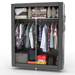 Intirilife Faltschrank 108x170x45 cm in ASCH GRAU - mit Reißverschluss Stoffschrank Kleiderschrank mit Kleiderstange, Fächern und Seitentasche