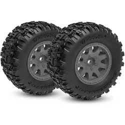 Traxxas Tires & wheels, assembled (charcoal g ray wheels, dual profile (2.1