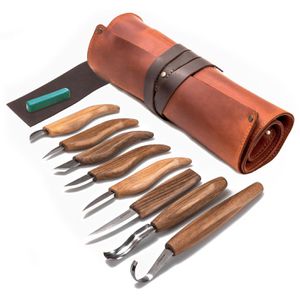 BeaverCraft Schnitzmesser Deluxe BC-S18X, Set, gerade und gebogene Klinge, mit Lederetui
