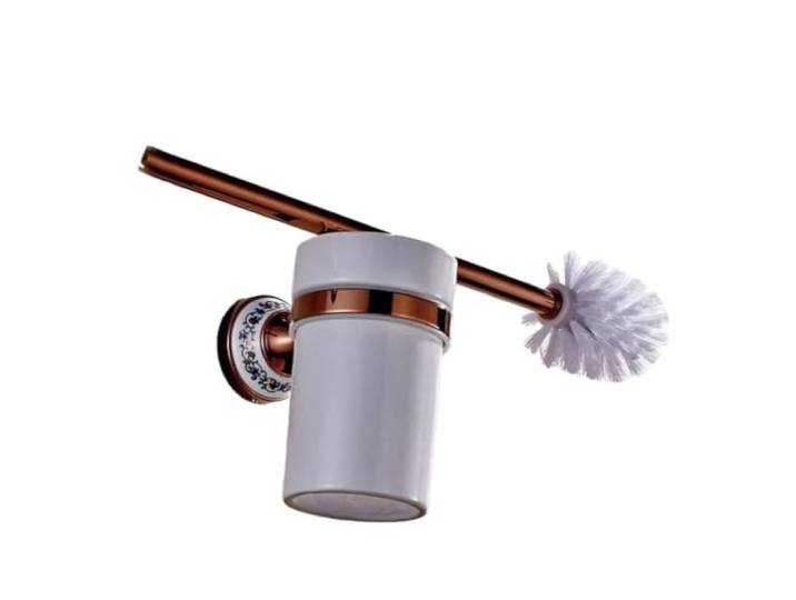 Toilettenbürste wandmontage Wandmontiertes WC-Bürsten- und Halter-Set Roségold, Kupfer, Messing, weiße Bürste, Keramiktasse, Badezimmerzubehör