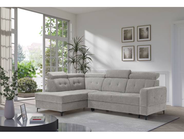 Ecksofa EXXPO - SOFA FASHION Monte, Kopfteile verstellbar, optional mit Bettfunktion & Bettkasten , grau (sand), B:254cm H:100cm T:182cm, Sofas, Ecksofa, L- Form, mit Kopfteilverstellung, optional Bettfunktion und Bettkasten