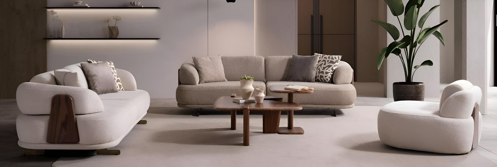 Stijlvolle moderne woonkamer set met 2x driezitsbank en fauteuil