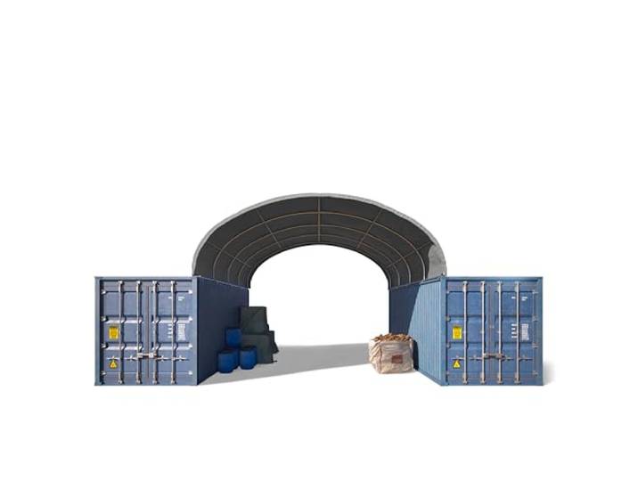Containeroverkapping 6x6m, PRIMEtex zeil, grijs, met statica