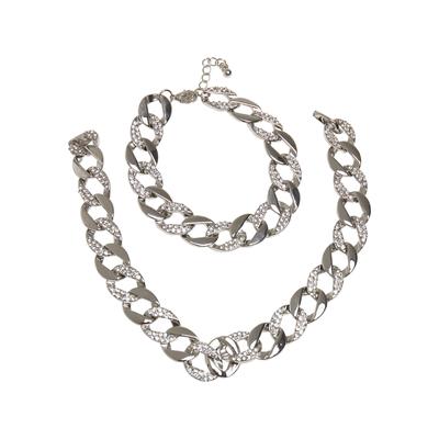 Edelstahlkette URBAN CLASSICS "Urban Classics Unisex Basic Diamond Necklace And Bracelet Set", silber, Halsketten, Damen, onesize, Zink, Edelstahlkette