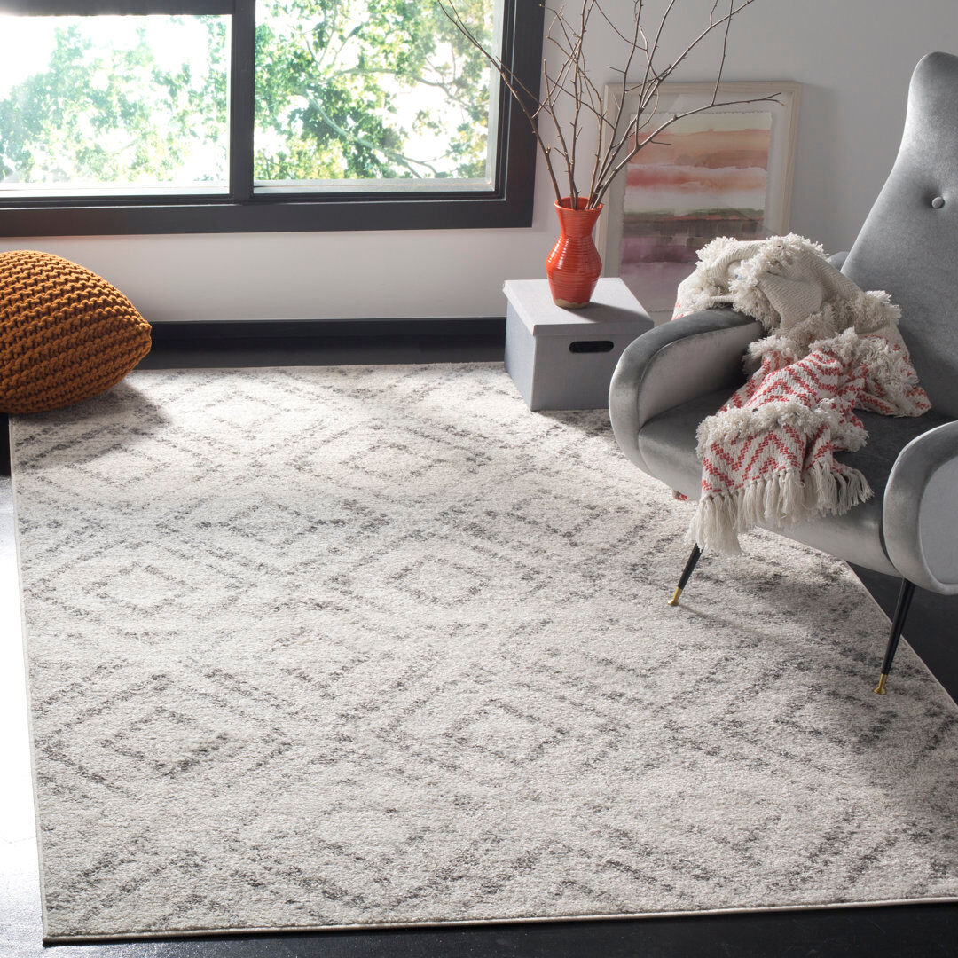 Gracie Oaks Moroccan Area Rug Grey Rectangle 155 x 229 cm