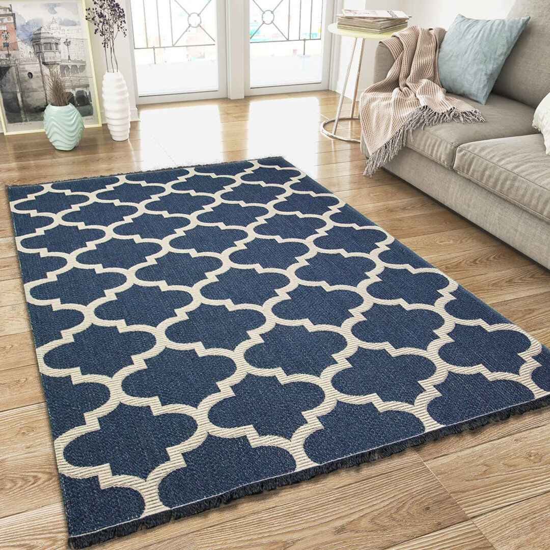 Marlow Home Co. Imler Moroccan Cotton Area Rug Blue Rectangle 115 x 180cm