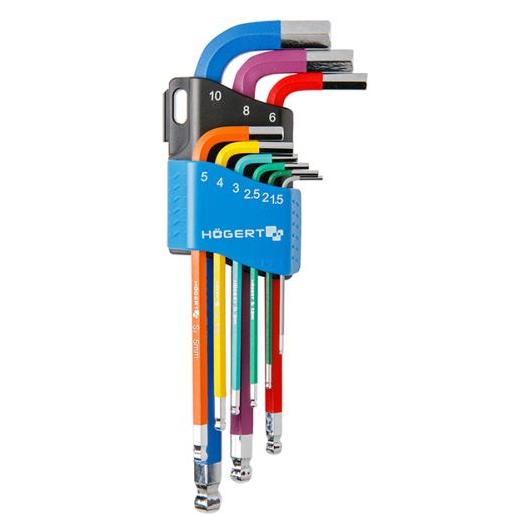 Högert Sechskantschlüsselsatz, lang, Multicolour, S2 Stahl, 9 Stck. (HT1W806)