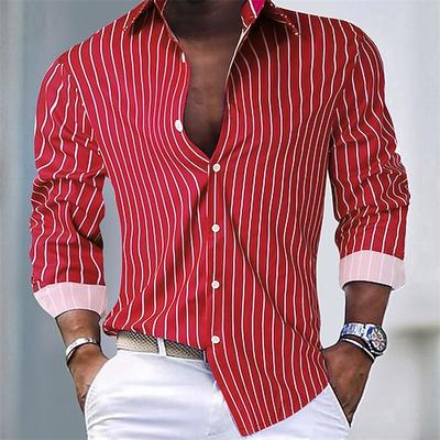 Herrenhemd Button-Up-Hemd Freizeithemd Sommerhemd rosa blau grün Langarm Streifen Revers hawaiianisch Urlaub Button-Down Kleidung Mode lässig bequem