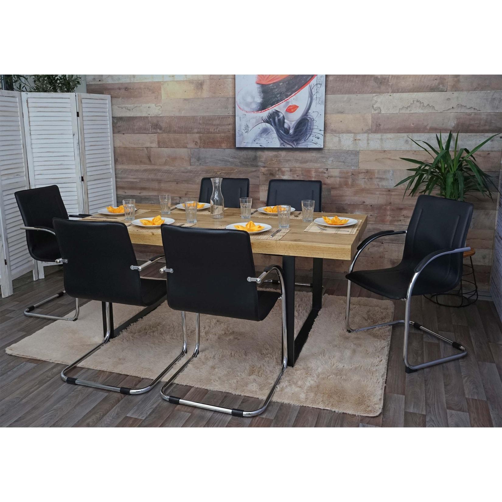 6er-Set Esszimmerstuhl Perm, Freischwinger Küchenstuhl Lehnstuhl Stuhl, Stahl ~ schwarz