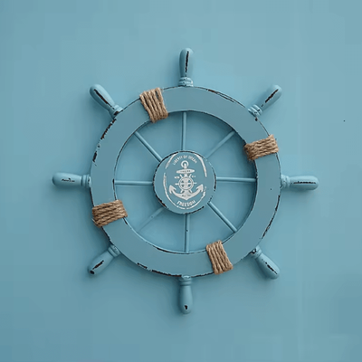 Inspire Curations Vintage Wooden Ship Wheel Wall Decor Nautical Boat Steering Helm For Coastal Home Styling sky Blue